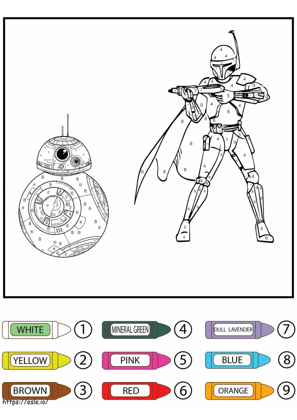 Coloriage Star Wars Bb 8 Et Stormtrooper Couleur Par Numéro à imprimer dessin