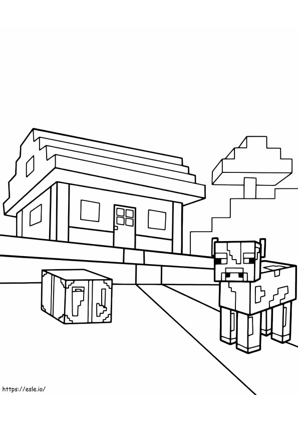 Minecraft Farm And Cow coloring page