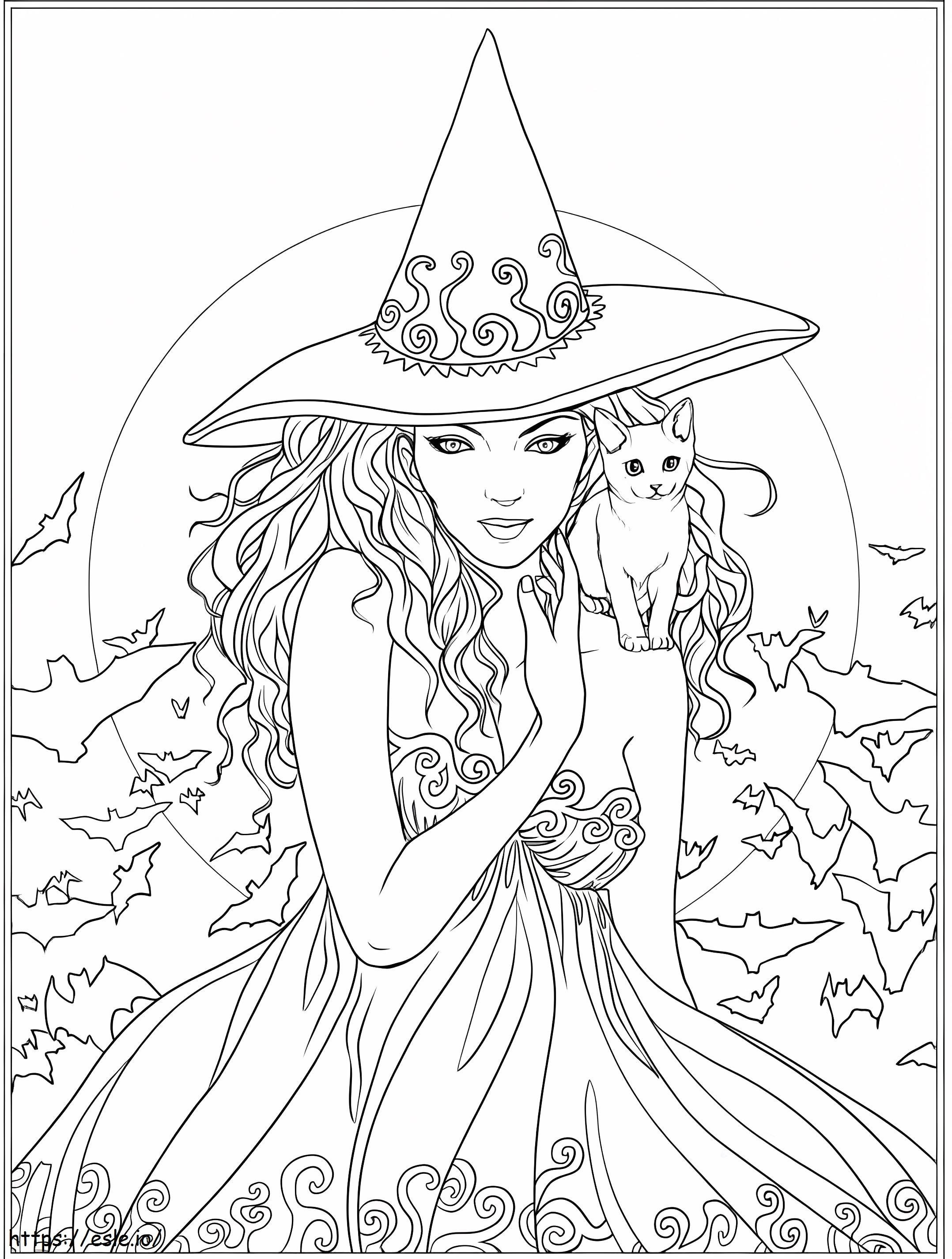Sorceress With Cat coloring page