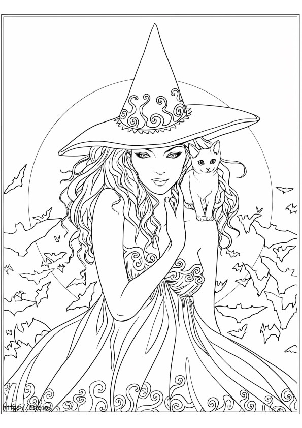 Sorceress With Cat coloring page