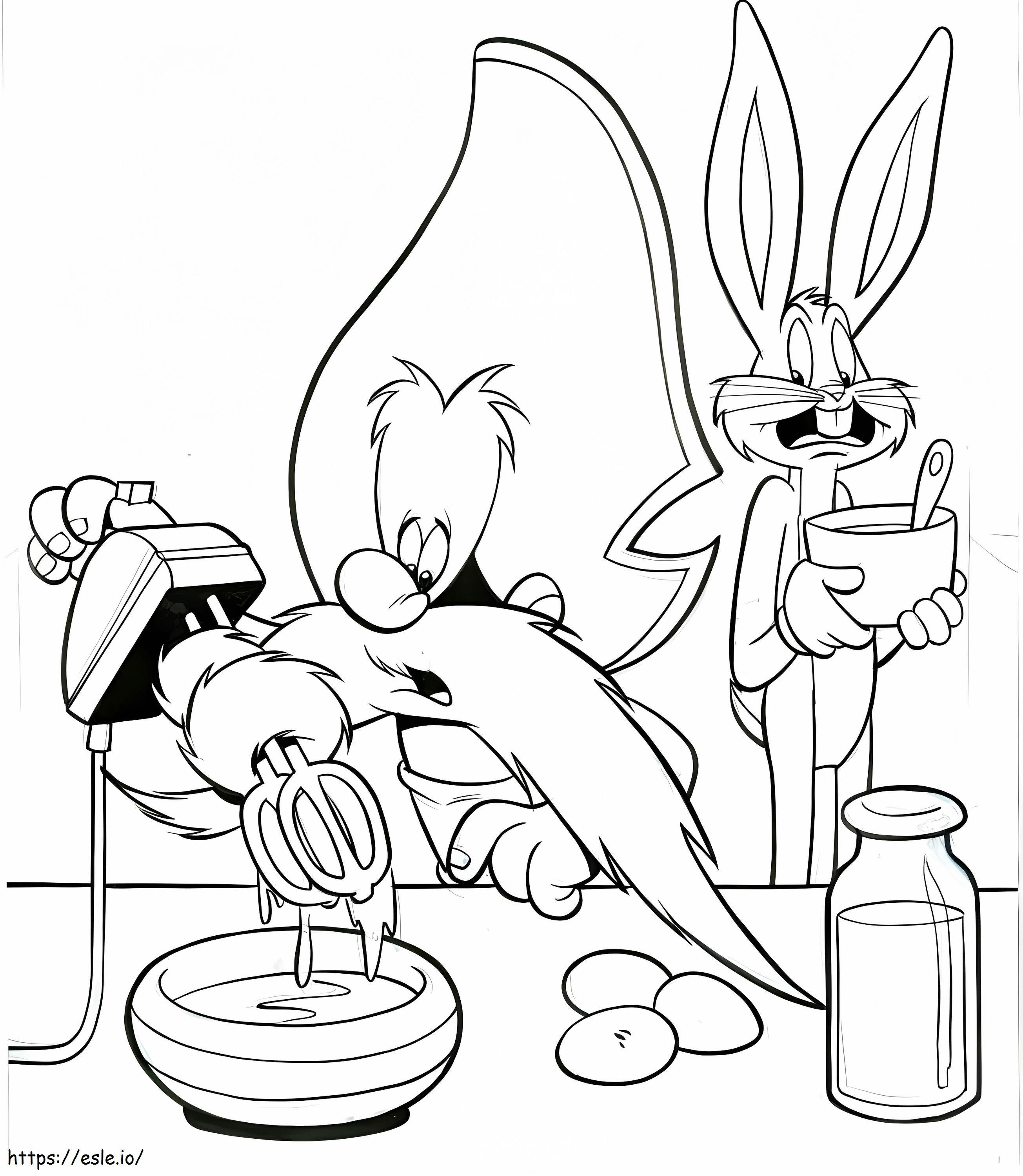 Bugs Bunny ja Yosemite Sam värityskuva