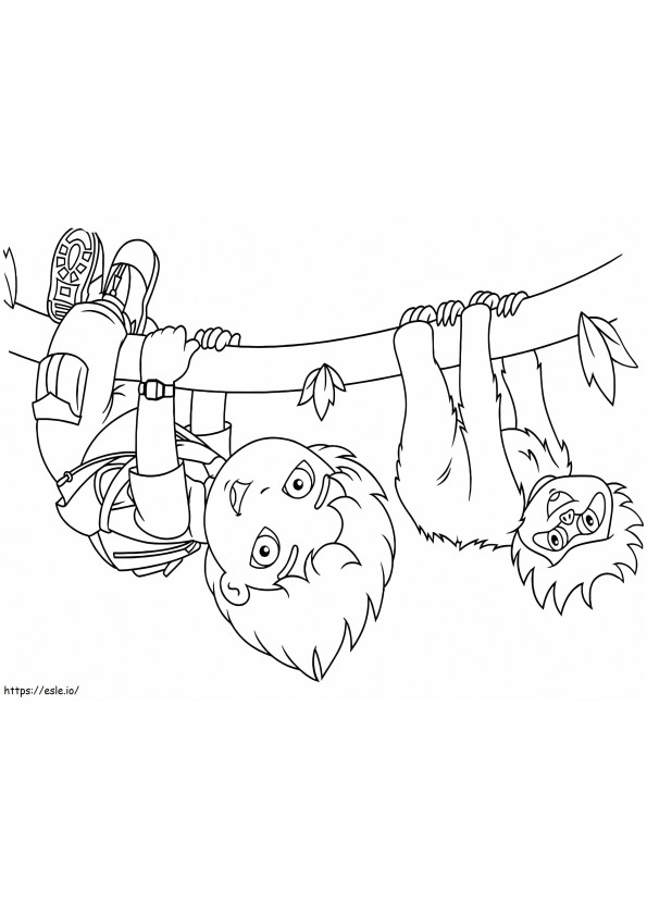 Funny Diego And Monkey Climbing coloring page