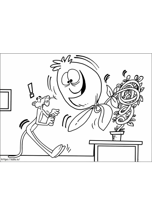Happy Plant And Pink Panther coloring page