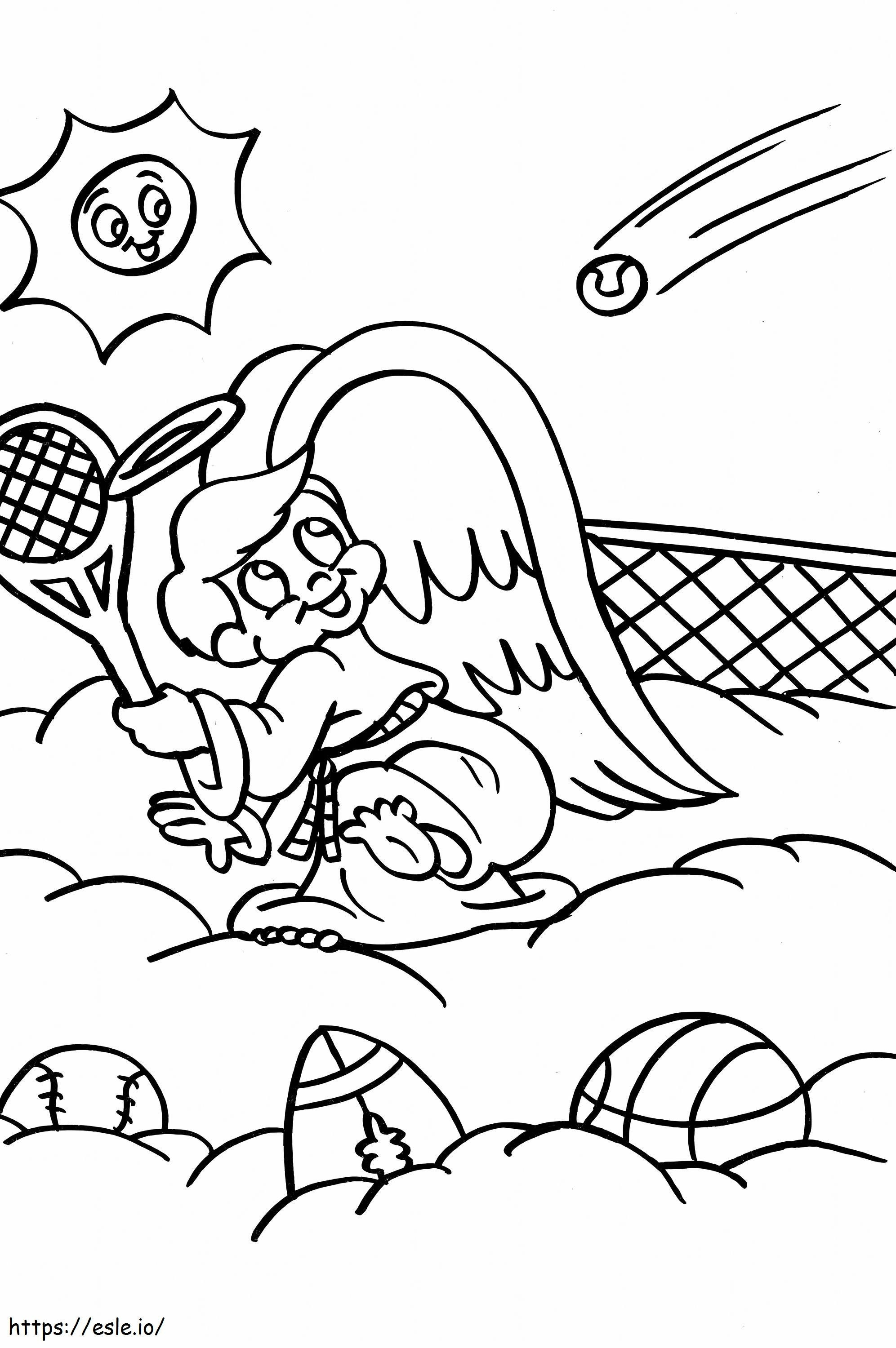 Coloriage Ange jouer au tennis à imprimer dessin