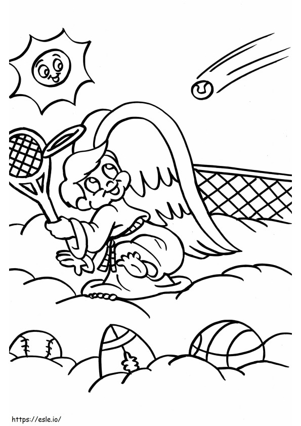 ángel jugar tenis para colorear