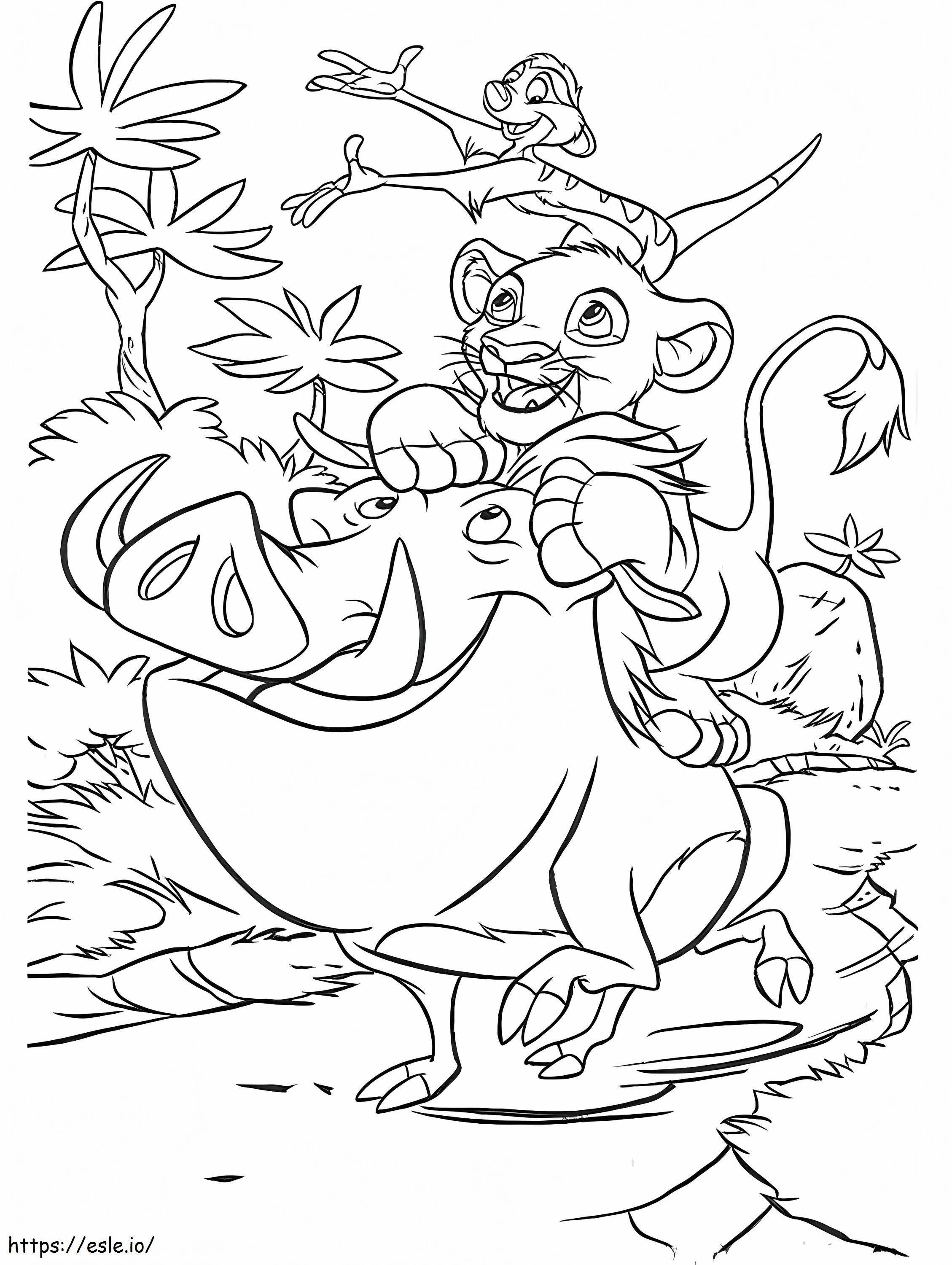 Coloriage Pumbaa Simba et Timon à imprimer dessin