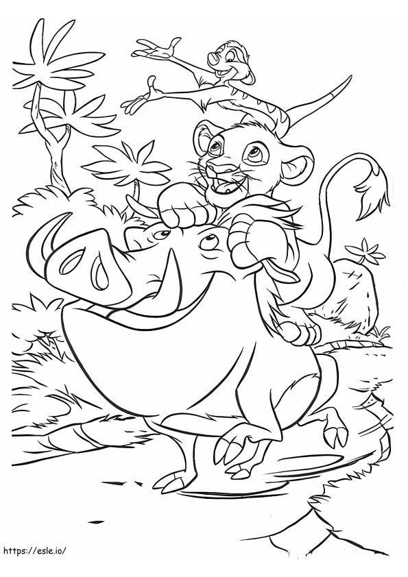 Coloriage Pumbaa Simba et Timon à imprimer dessin