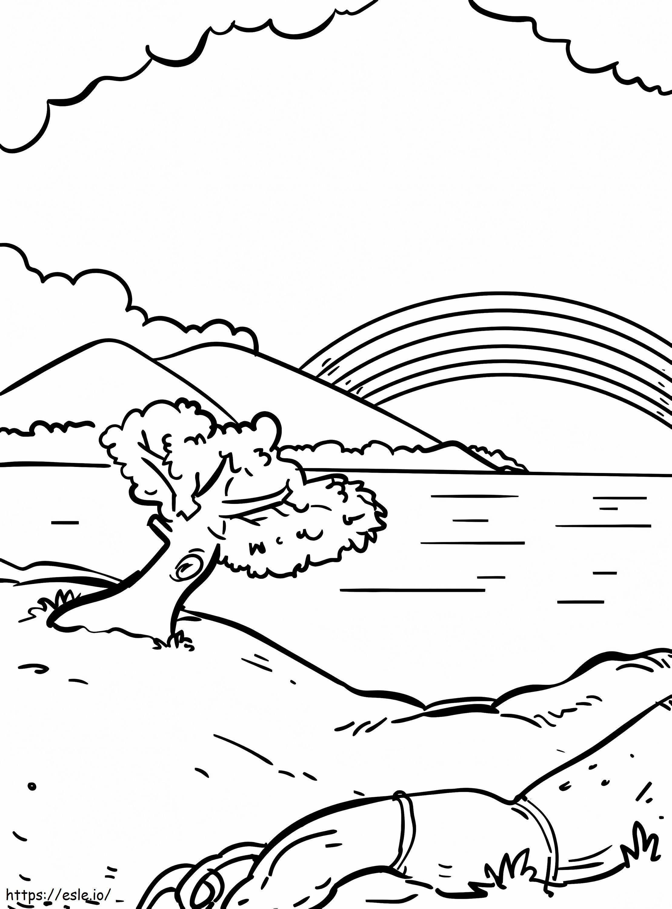Peaceful Rainbow Scene coloring page