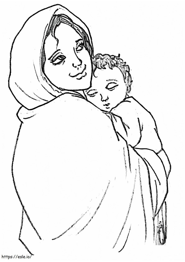 Bunda Maria Bersama Bayi Yesus 1 Gambar Mewarnai