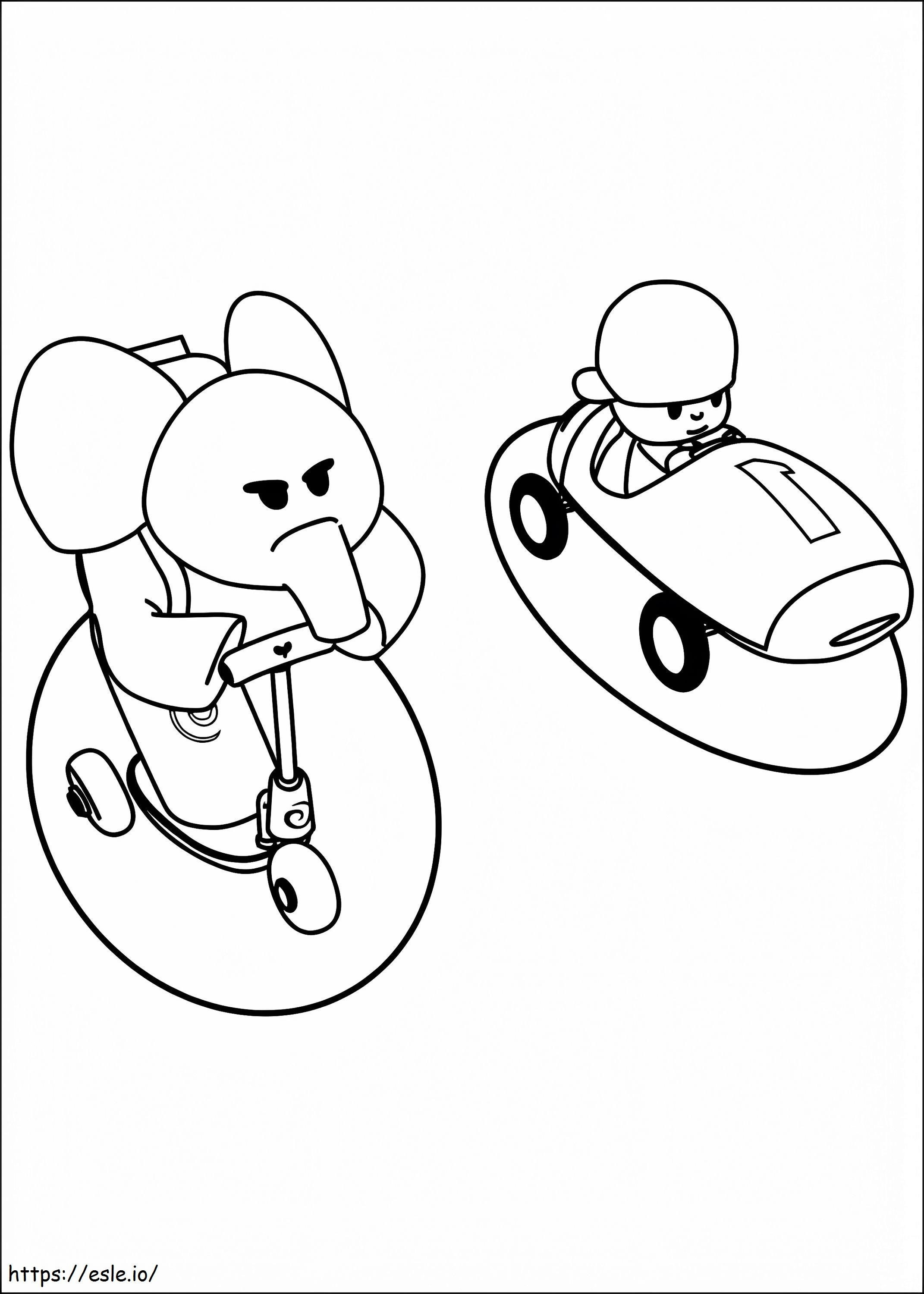 Pocoyo And Elly Racing coloring page