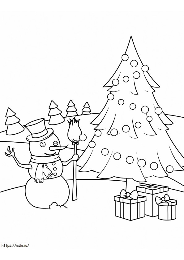 boneco de neve e árvore de natal para colorir