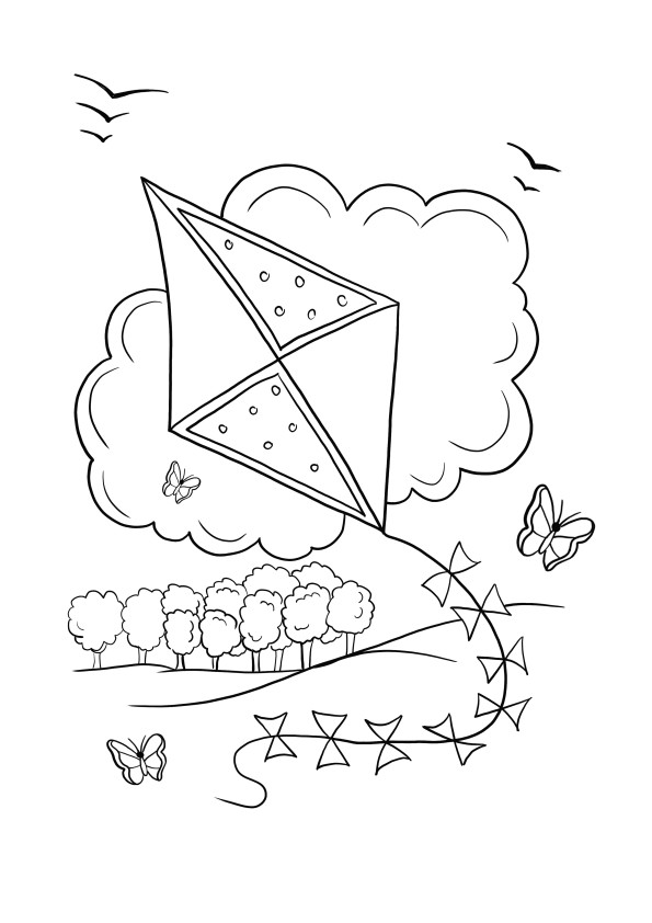 kite flying in spring season coloring page