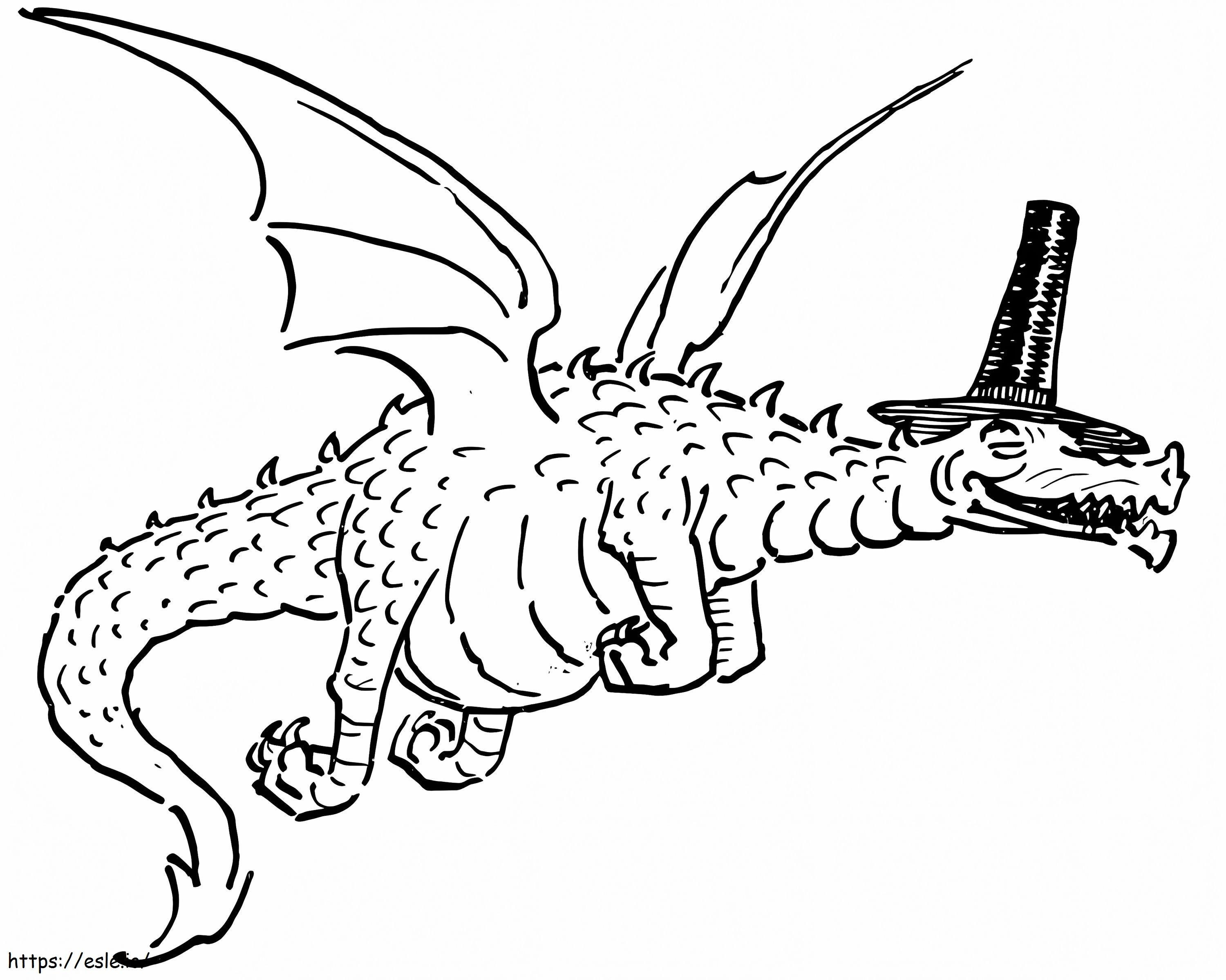 Dragon cu pălărie de sus de colorat