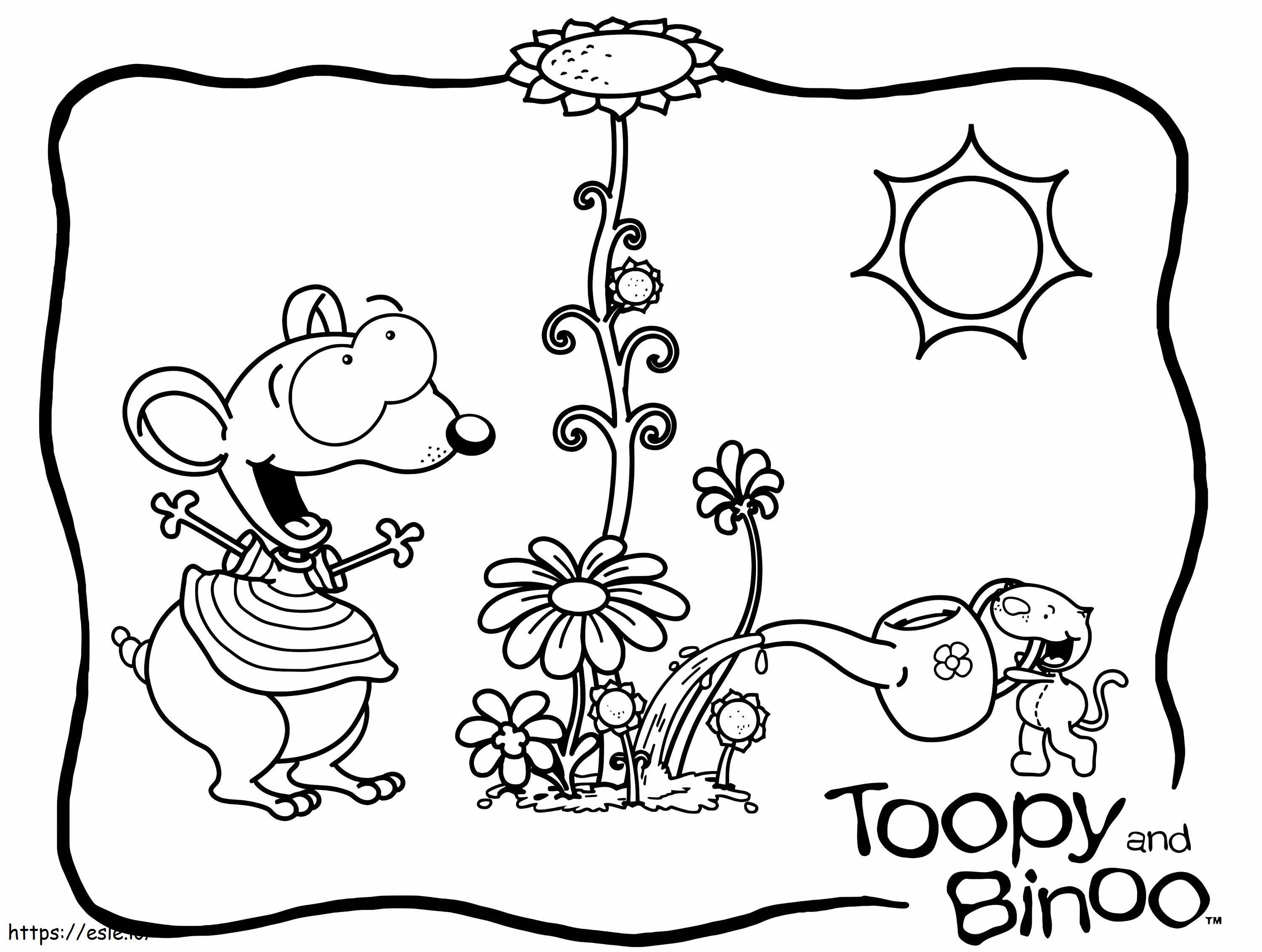Toopy And Binoo Watering Flowers coloring page