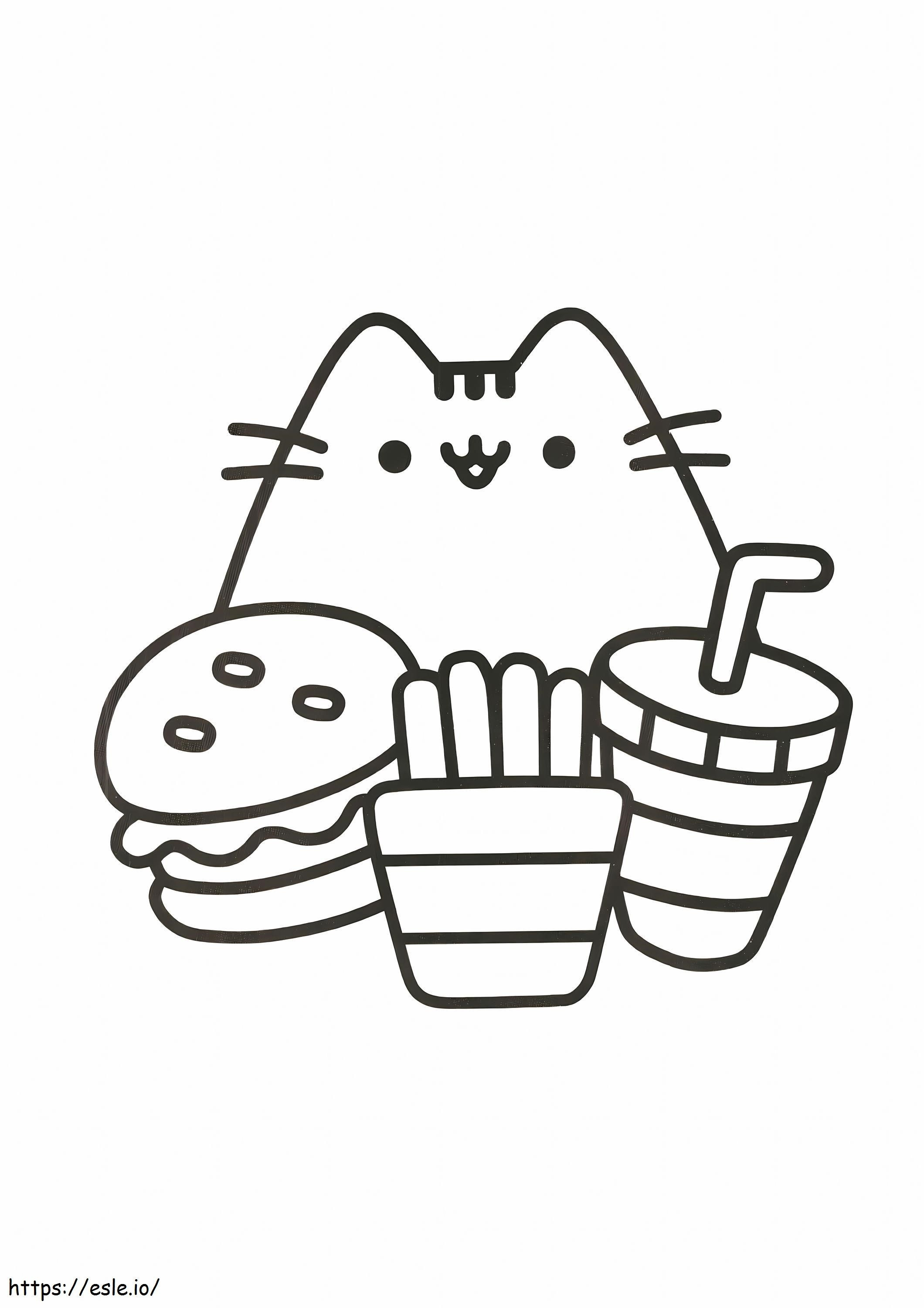 Pusheen Cat Dan Makanan Kawaii Gambar Mewarnai