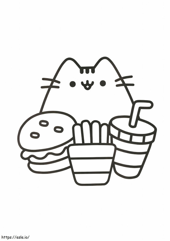 Gato pusheen y comida kawaii para colorear