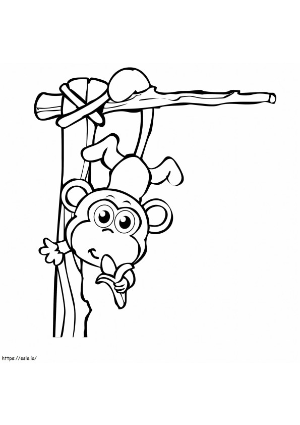 Coloriage Singe grimpant aux arbres et mangeant de la banane à imprimer dessin