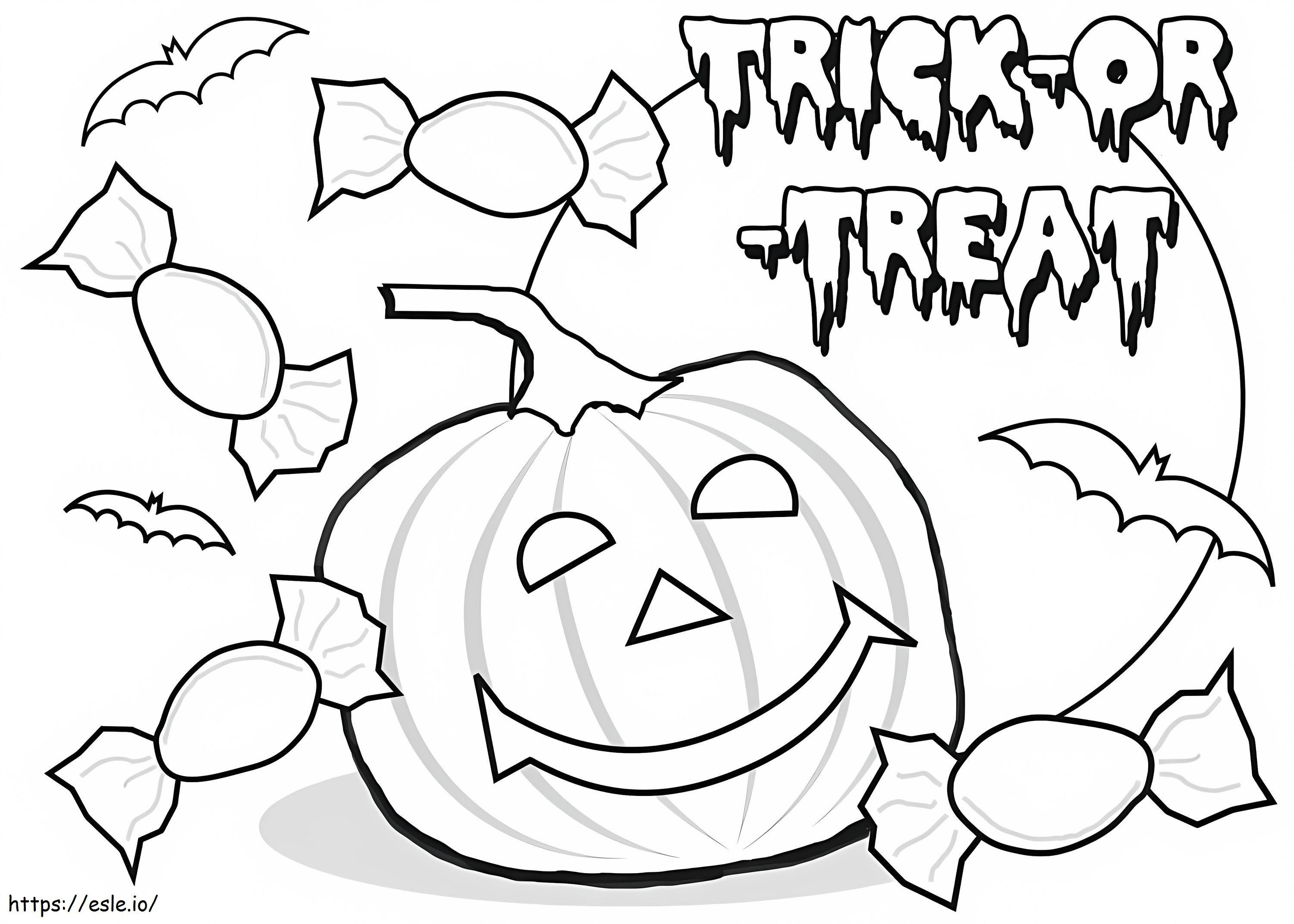 Pumpkin And Candies Trick Or Treat coloring page