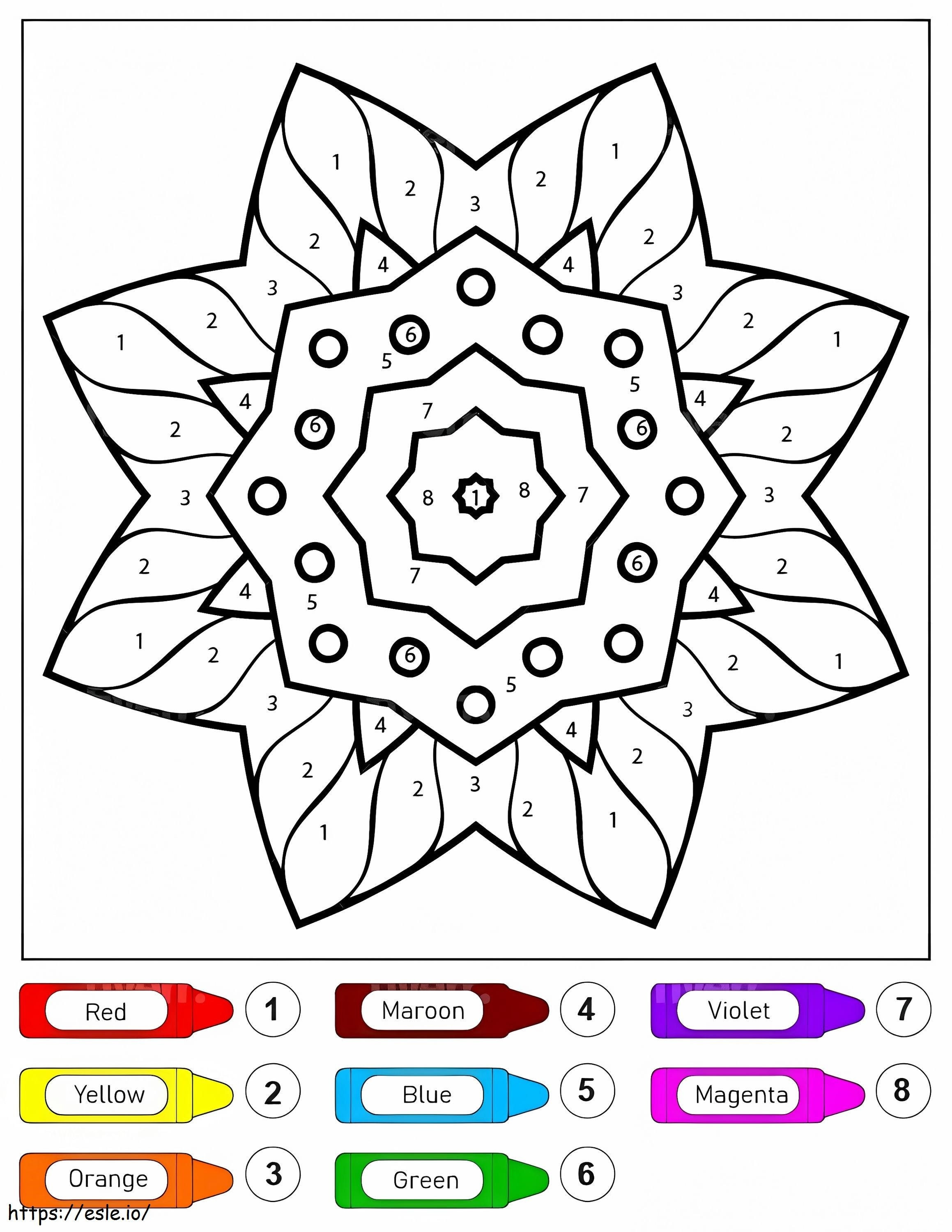 Coloriage Mandala fleur simple pour enfants couleur par numéro à imprimer dessin