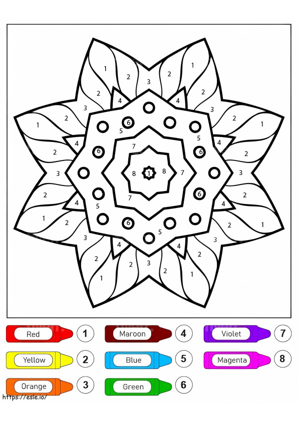 Prosta kwiatowa mandala dla dzieci Kolorowanie według numerów kolorowanka