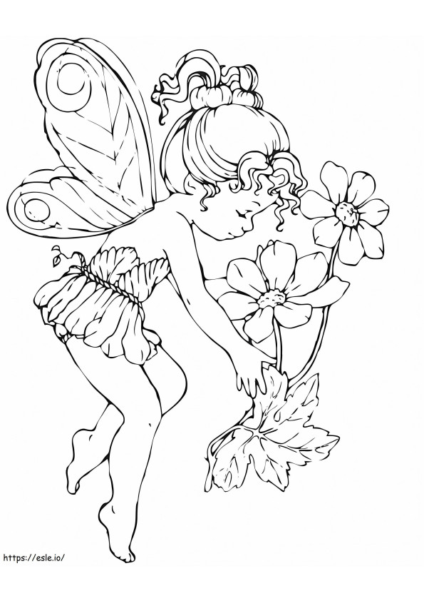 Little Fairy Picking Flowers coloring page