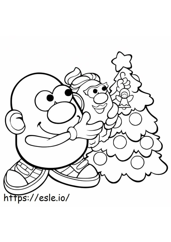 Domnul Cap de Cartofi și Pomul de Crăciun de colorat