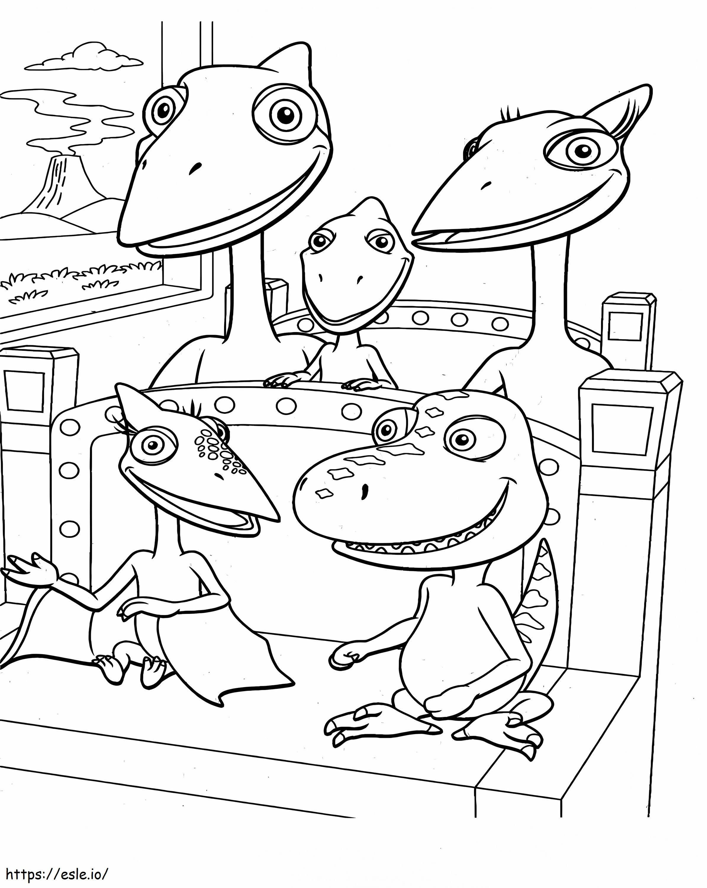 Dinosaur-perheen istuva juna värityskuva