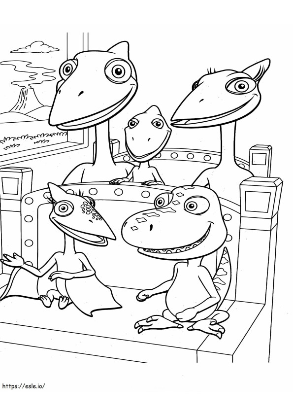 Tren sentado de la familia de dinosaurios para colorear