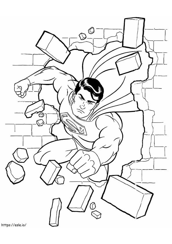 Coloriage Superman brisant le mur à imprimer dessin