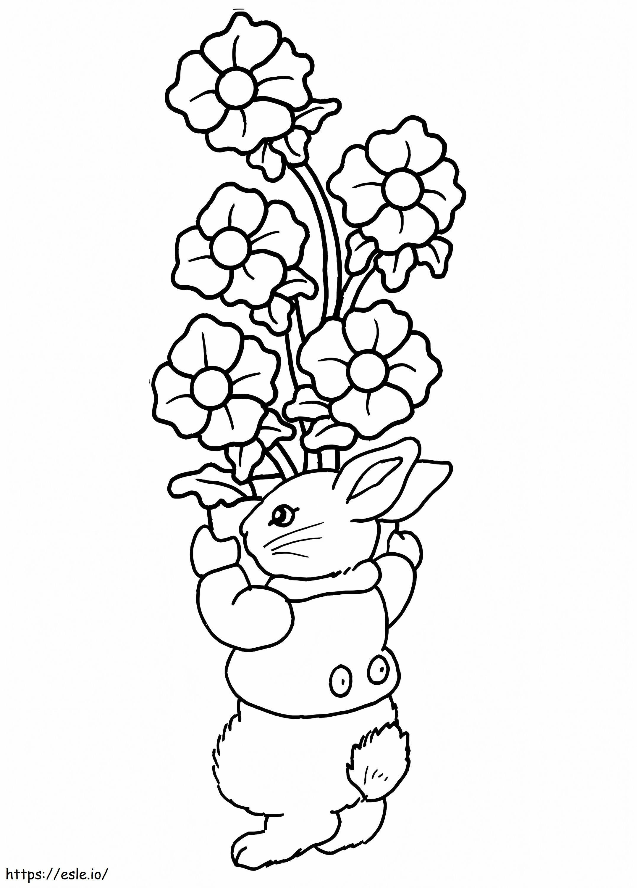 Coloriage Lapin de Pâques avec des fleurs à imprimer dessin