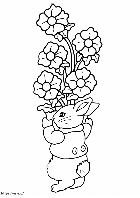 Coloriage Lapin de Pâques avec des fleurs à imprimer dessin