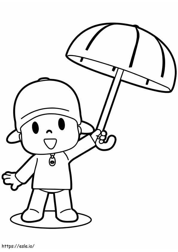 Pocoyo Holding Paraplu kleurplaat