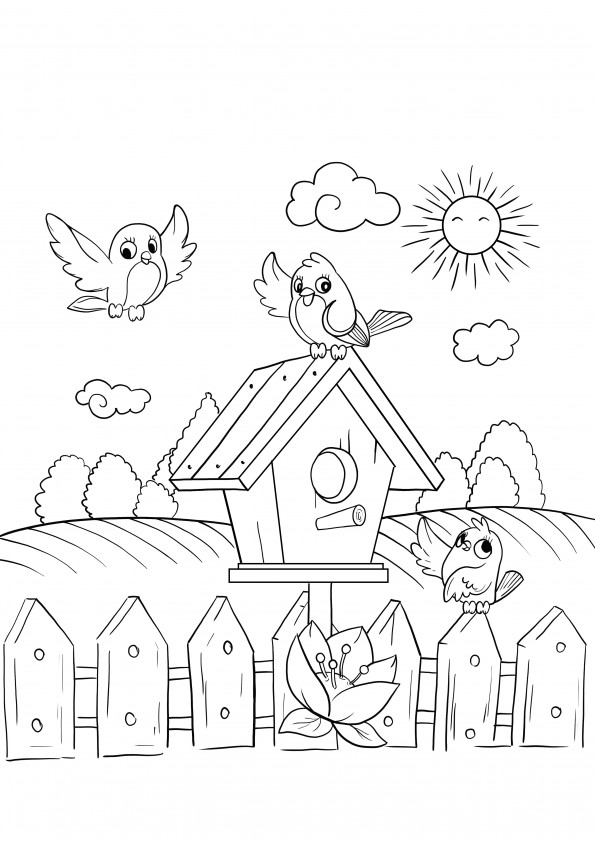 birds family signing free coloring and printing page