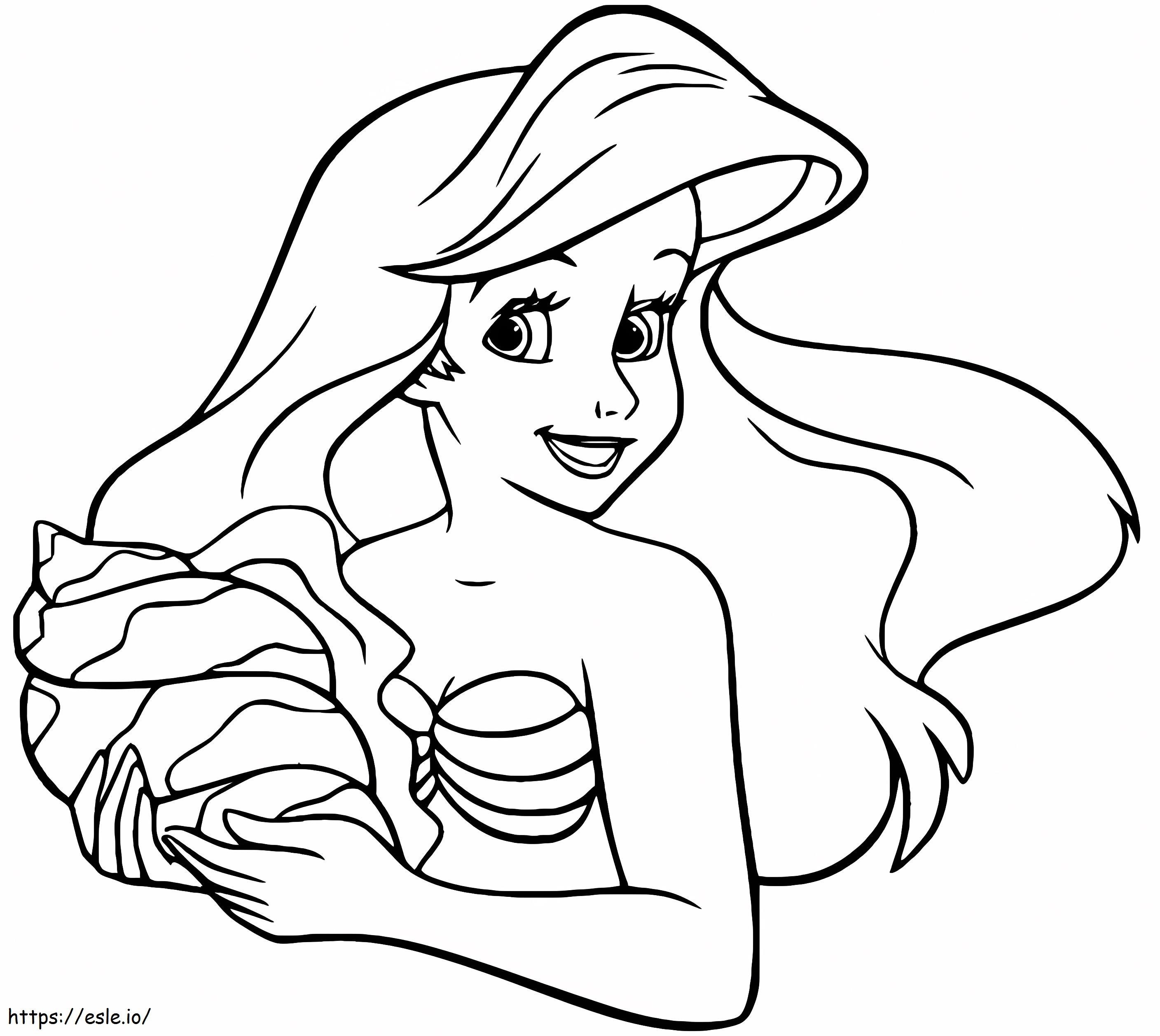 Funny Ariel Holds A Shell coloring page