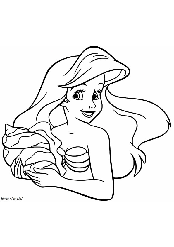 Coloriage Ariel drôle tient une coquille à imprimer dessin