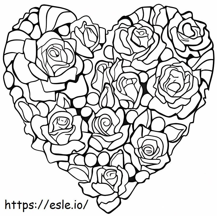 Coloriage Coeur fait de rose à imprimer dessin