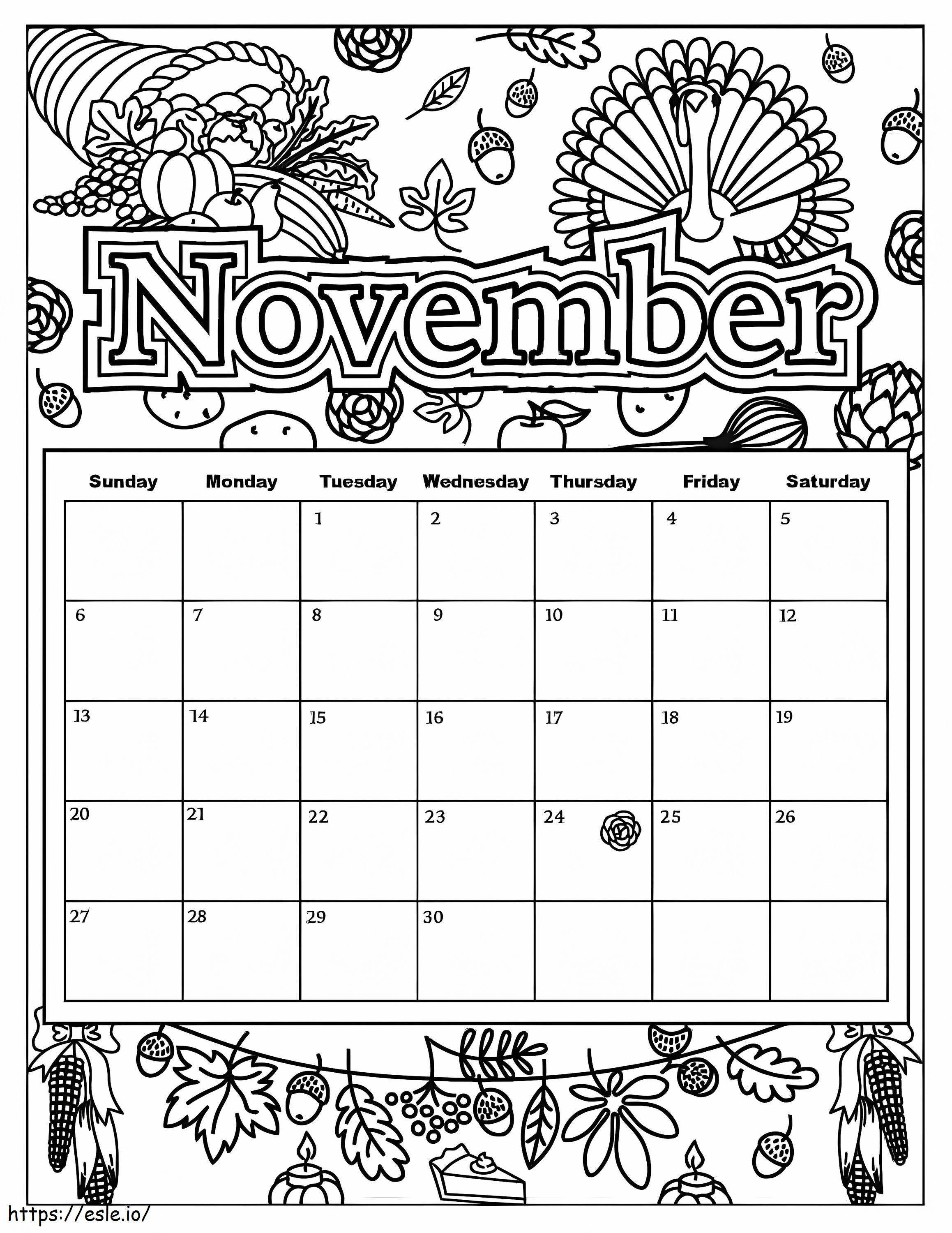 Coloriage Calendrier Pour Novembre Mignon à imprimer dessin
