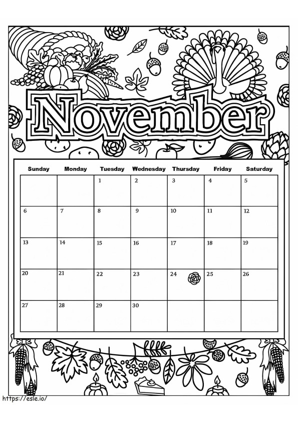 Kalender Voor November Schattig kleurplaat