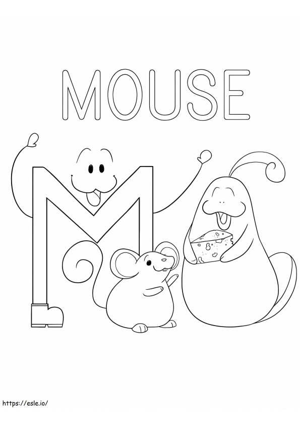 Șoarece fericit litera M de colorat