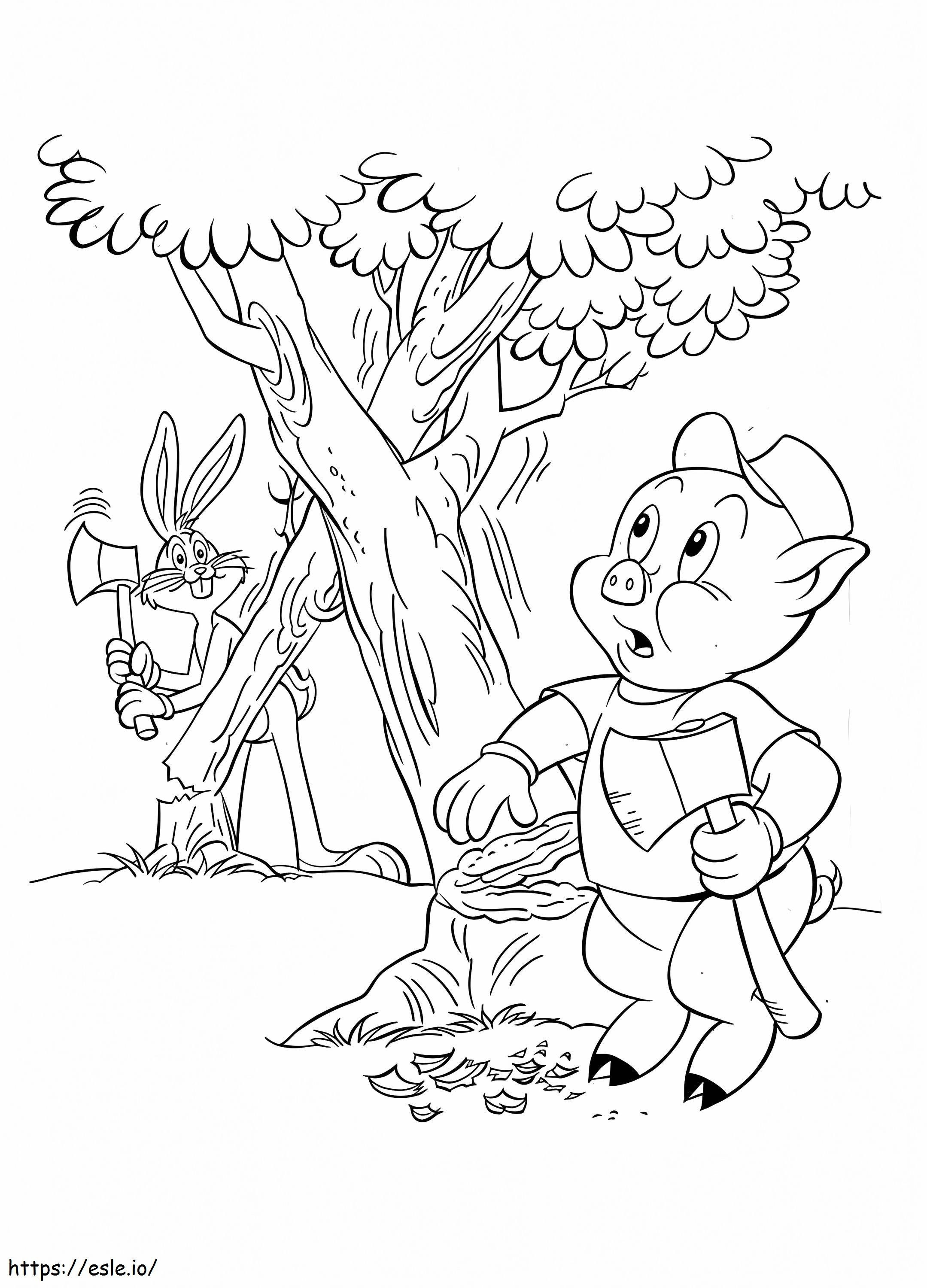Coloriage Porky Pig et Bugs Bunny à imprimer dessin