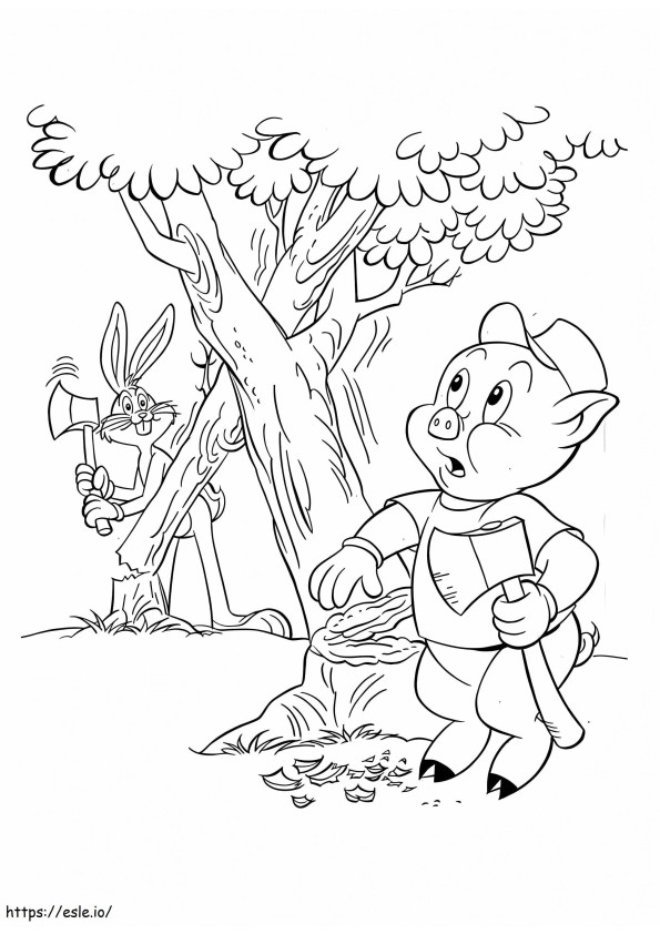 Porky Pig și Bugs Bunny de colorat