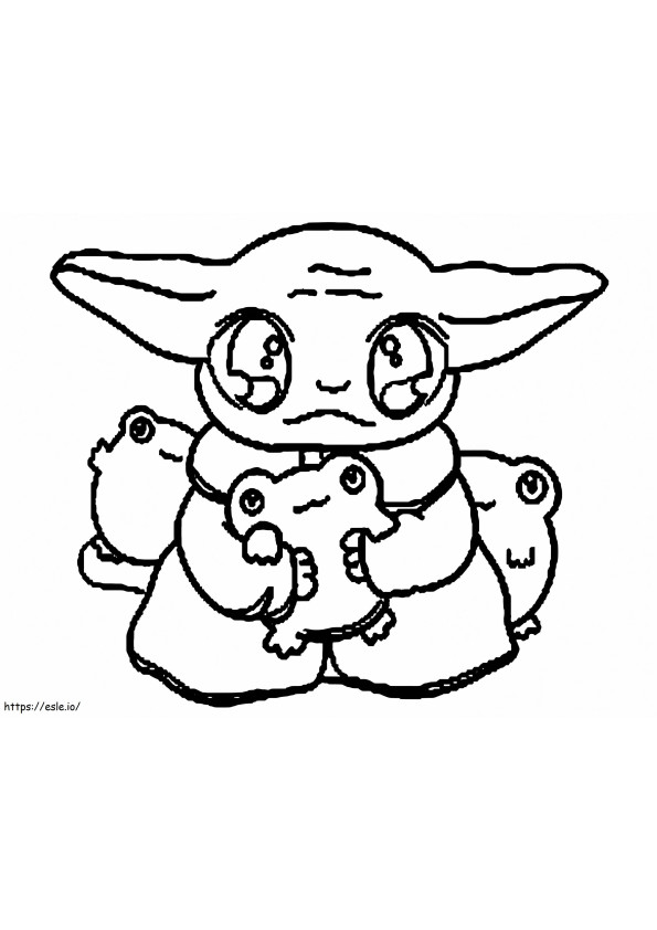 Baby Yoda Met Speelgoed kleurplaat