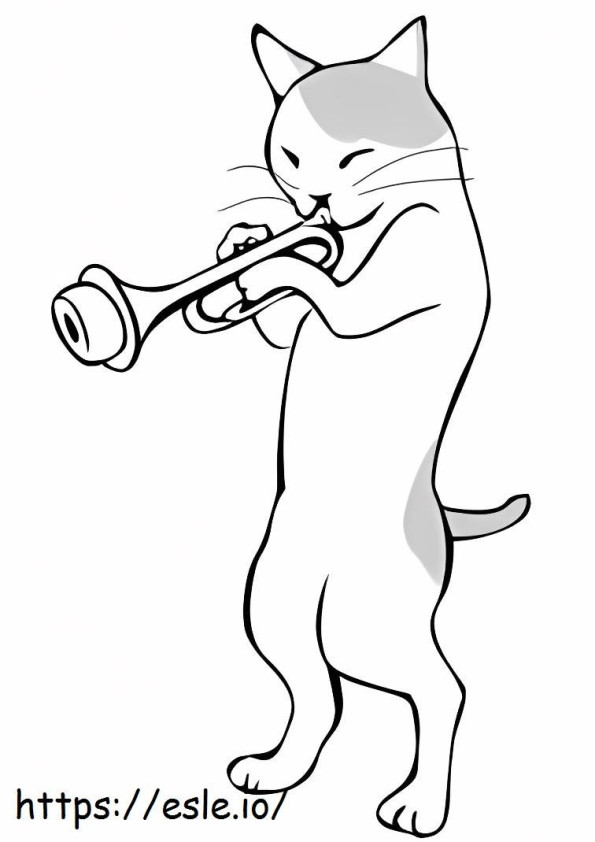 gato tocando trompete para colorir