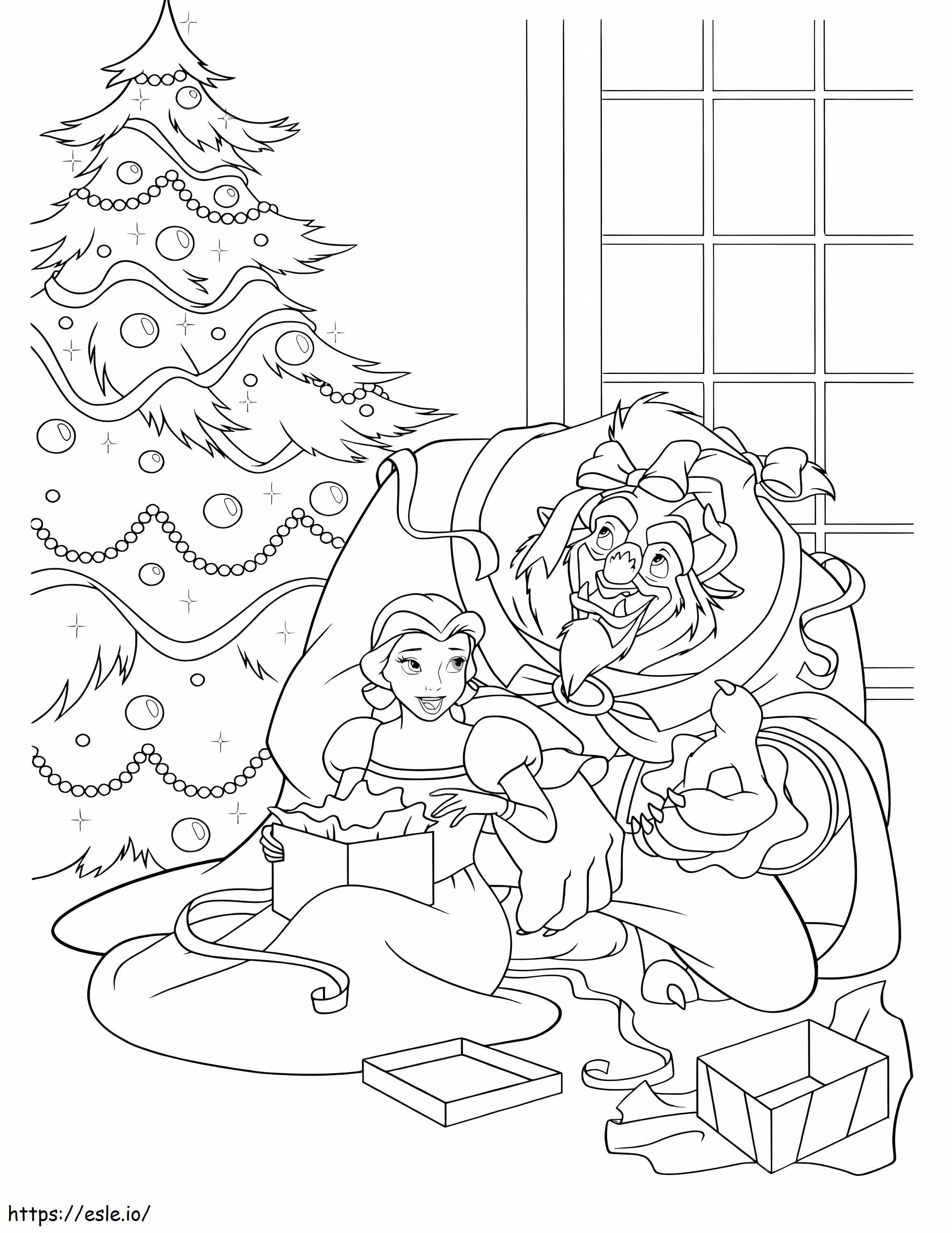 Beauty And The Beast On Christmas coloring page