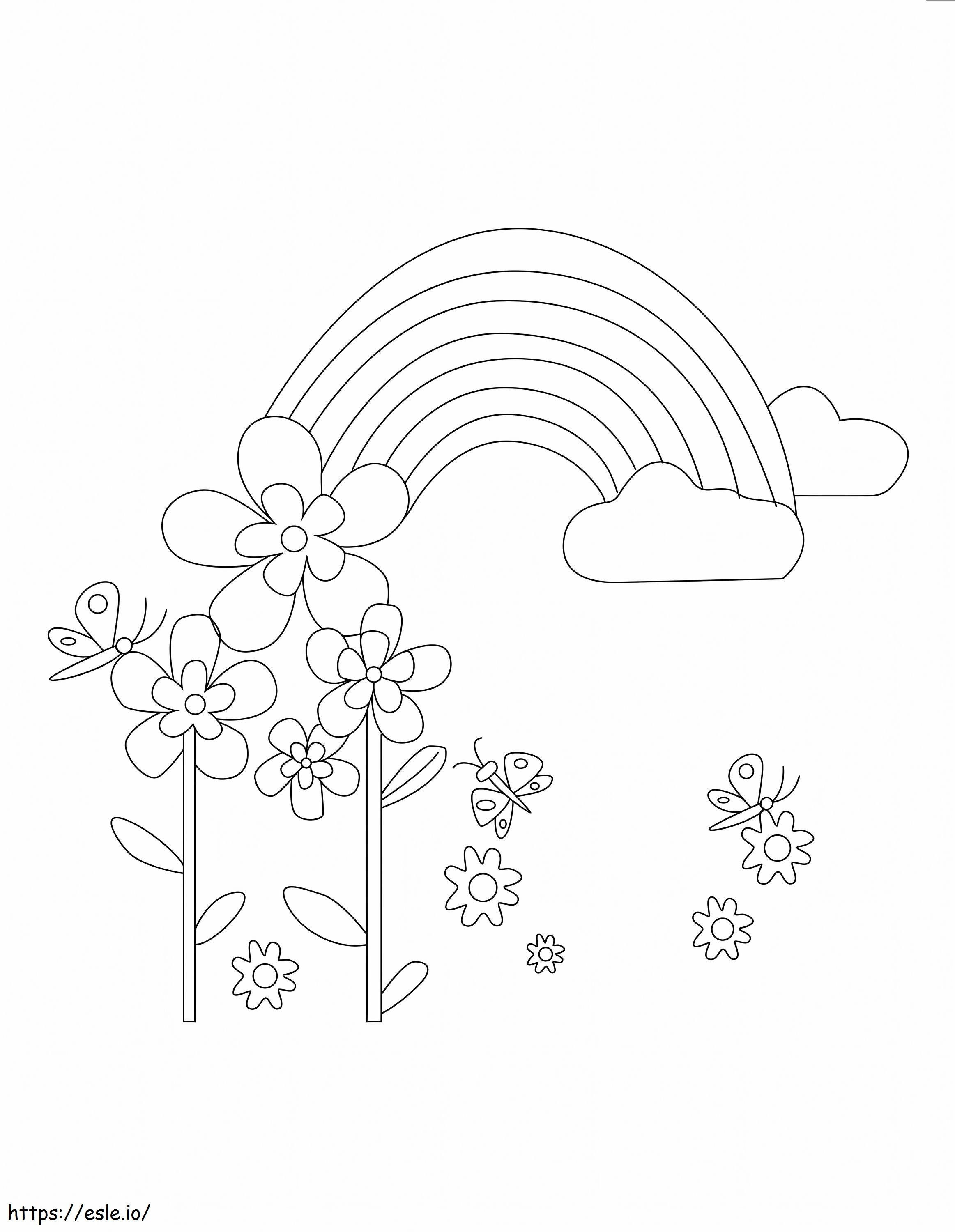 Butterflies With Flowers And Rainbow coloring page
