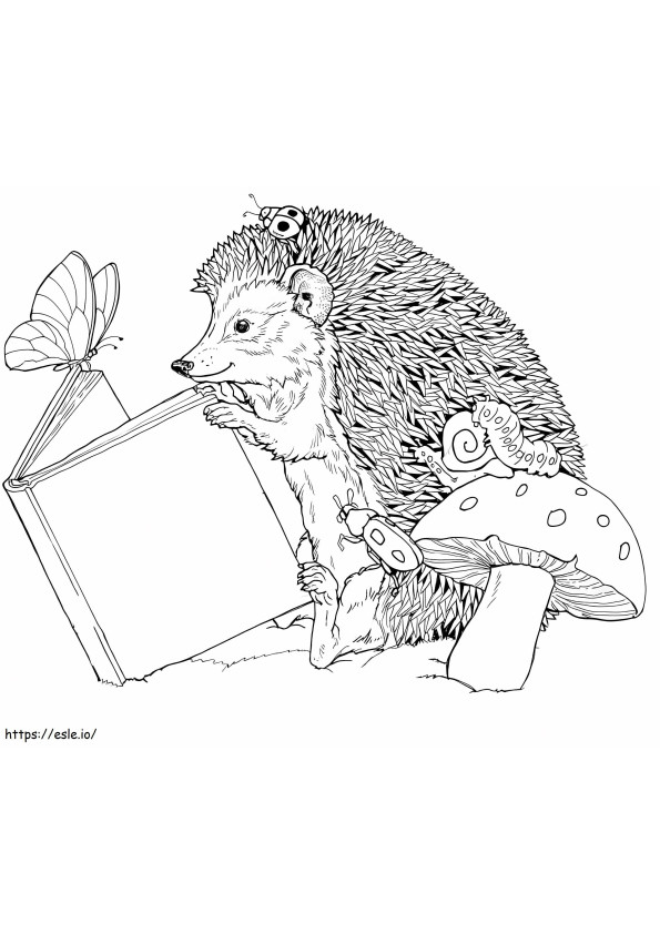 Hedgehog Reading Book coloring page