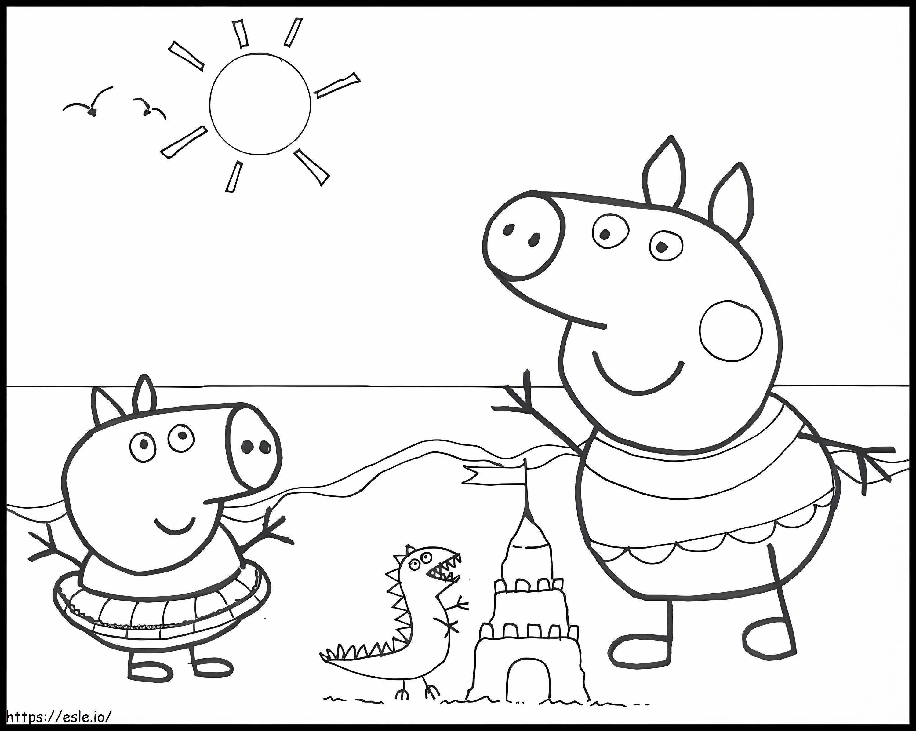 Peppa And George On The Beach coloring page