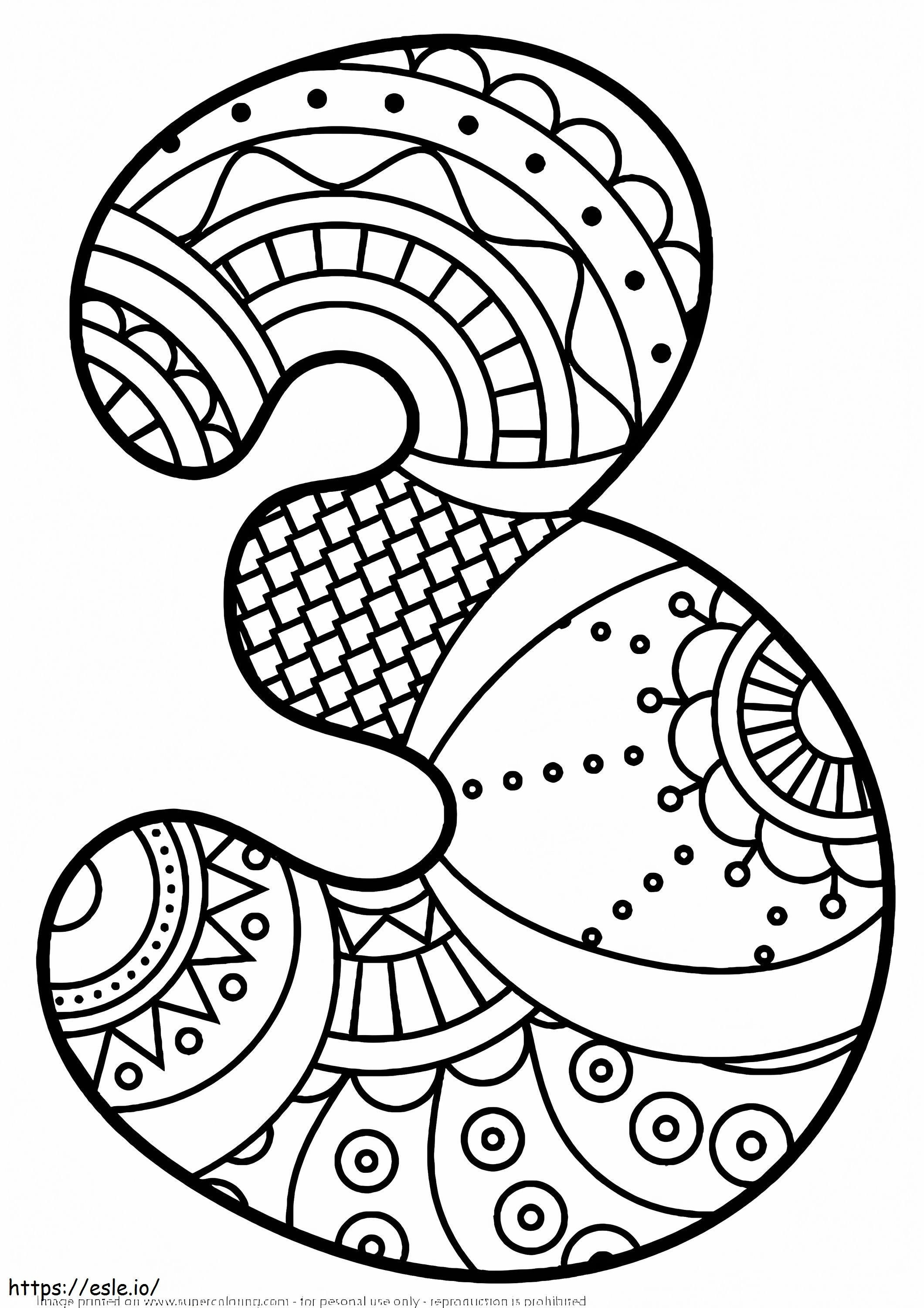 Number 3 Zentangle coloring page