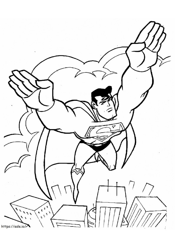 Coloriage Superman dans la ville à imprimer dessin