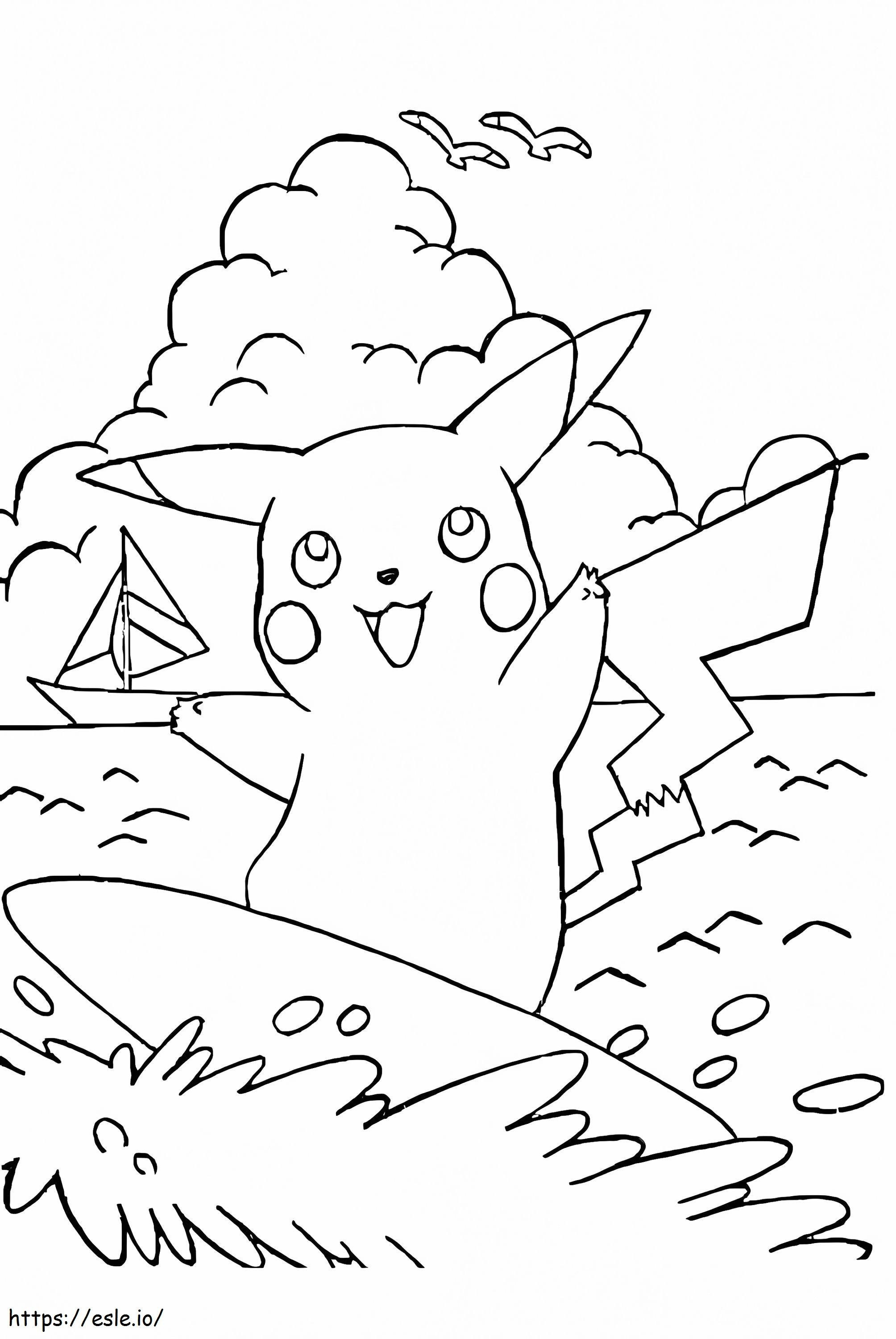 Pikachu surffilaudalla värityskuva